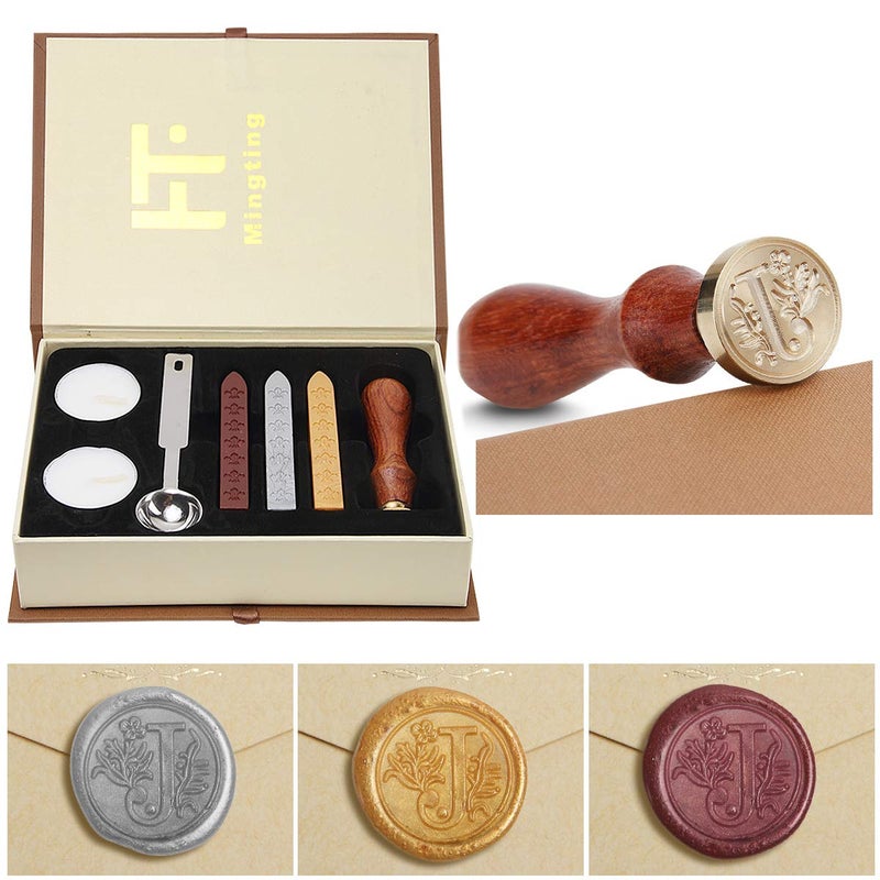 Mingting Wax Seal Stamp KitMingting Classical OldFashioned Antique Wax Stamp Seal Kit Initial Letters Alphabet Set Gift Box with Vintage Wooden Handle and Brass Color HeadJ