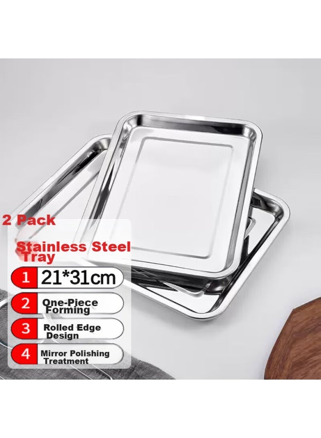 kawatu Kawatu Stainless Steel Baking Tray, Serving Tray, Dinner Plate, Barbecue Grill, Oven Baking Tray, Barbecue Tool Accessory, Set Of Two  - Image 1