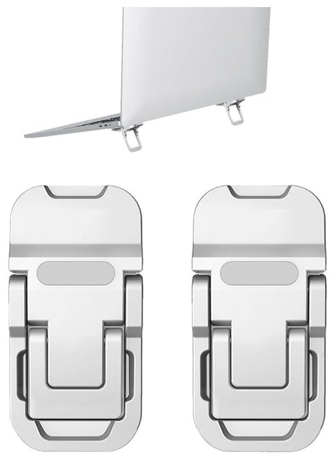 2PCS Alloy Mini  Foldable Laptop Stand, Portable Computer Keyboard Riser with 2 Adjustable Angles, Self-Adhesive Invisible Notebook Stand and Keyboard Lift for Desk