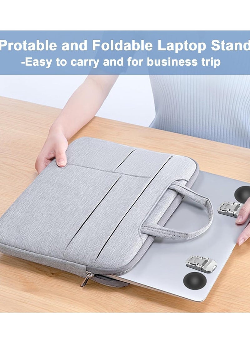 2PCS Alloy Mini  Foldable Laptop Stand, Portable Computer Keyboard Riser with 2 Adjustable Angles, Self-Adhesive Invisible Notebook Stand and Keyboard Lift for Desk