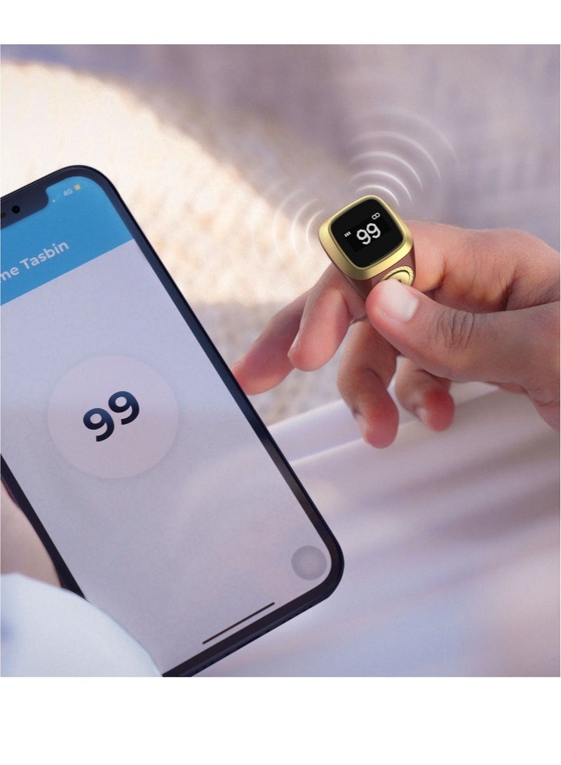 iQIBLA Smart Tasbih Zikr Ring Smart Ring App Operated Tasbih Counter Prayer Reminder Technology Plastic Waterproof Ring 18MM Ring Brown - Image 4