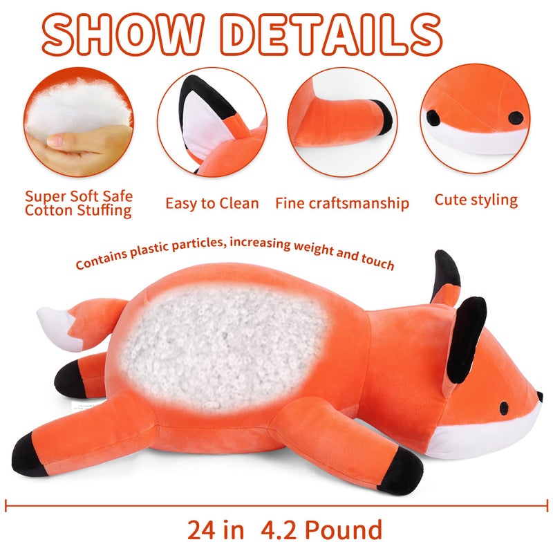 WeBingo Weighted Stuffed Animals 24 Weighted Fox Plush Toy 42 Lb Soft Pillow Cute Giant Plushie Gifts for Kids  Adults - Image 3