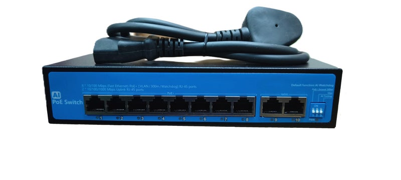 Hanutech 8 Port Poe Switch| Poe Switch 8 Port 10/100Mbps+2 Port RJ45 UplinkS 1000Mbps For CCTV Networking IP Cameras NVR- 1 Year Warranty - Image 1