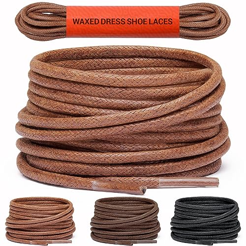 Miscly Waxed Shoe Laces for Dress Shoes - Round Oxford Shoelaces for Men - Multiple Lengths and Colors Available - Brown, 30″ (76 CM) - Image 1