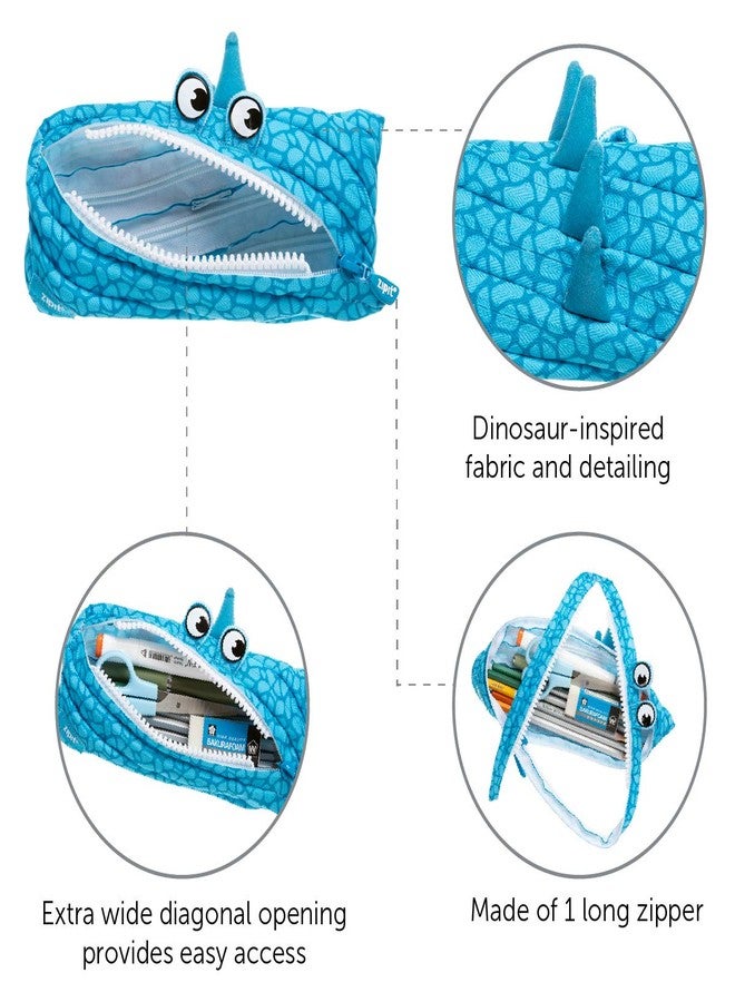 ZIPIT Dino Pencil Case for Kids, Cute Pencil Pouch for Boys Girls and Teens, Stationery Bag for School ,Blue - Image 4