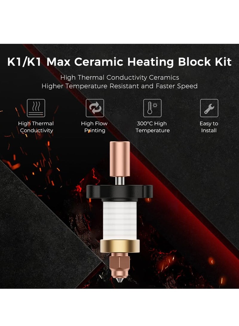 SYOSI K1 Ceramic Heating Block Hotend Kit, Supports 300°C High Temperature & 600mm/s High-Speed Printing, Copper Titanium Throat Tube & Hardened Steel Nozzle for Creality K1, K1 Max 3D Printer - Image 2