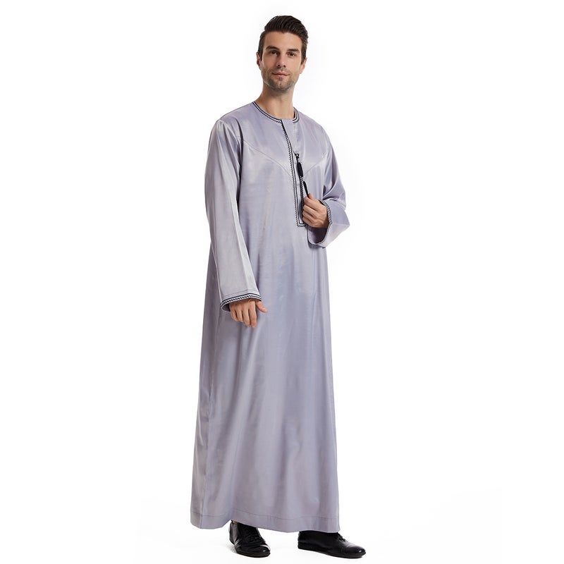 Men's Embroidered Ethnic Long Gown with Tassel Detail and Long Sleeves - Image 1
