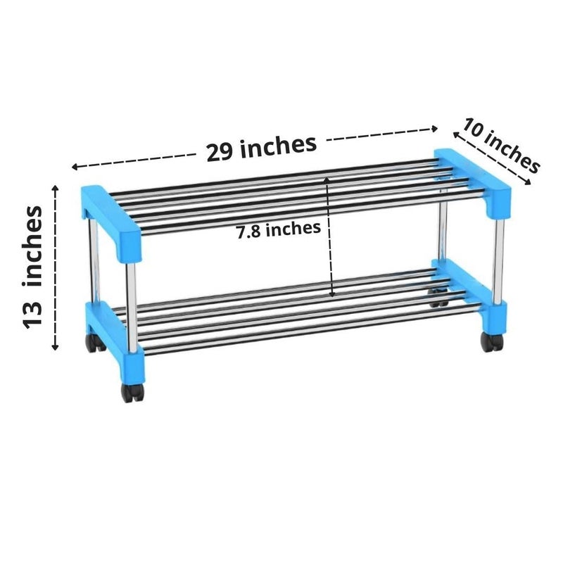 ZAPEX 2 Shelves Shoe Stand Collapsible Storage Shoe Stand Storage Rack of Footwear Books 2 Shelves Blue - Image 3