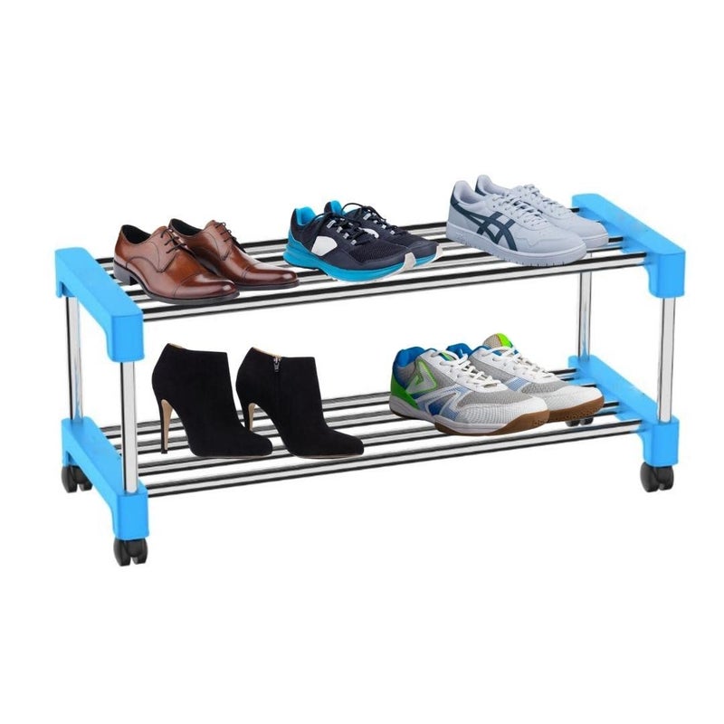 ZAPEX 2 Shelves Shoe Stand Collapsible Storage Shoe Stand Storage Rack of Footwear Books 2 Shelves Blue - Image 1