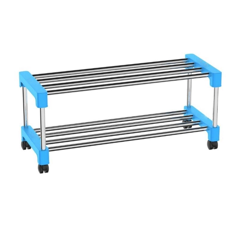ZAPEX 2 Shelves Shoe Stand Collapsible Storage Shoe Stand Storage Rack of Footwear Books 2 Shelves Blue - Image 4