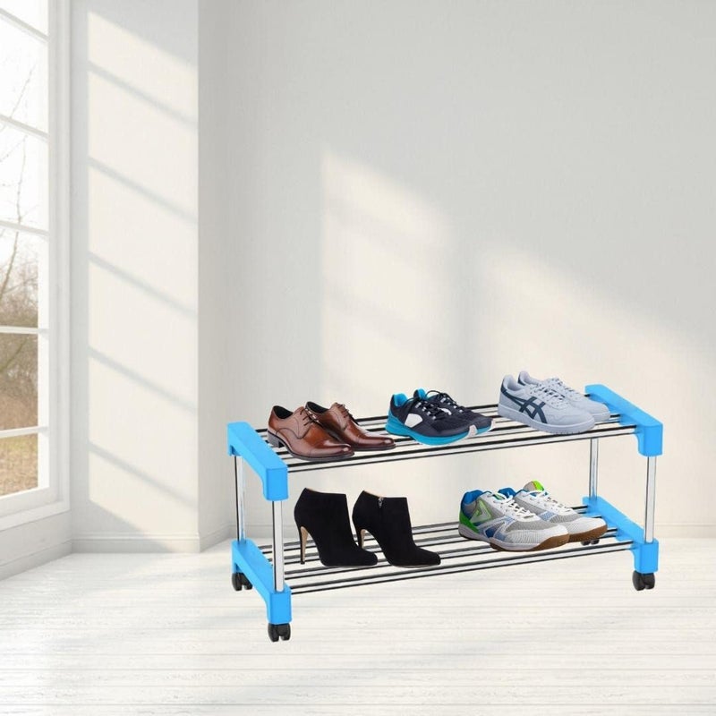 ZAPEX 2 Shelves Shoe Stand Collapsible Storage Shoe Stand Storage Rack of Footwear Books 2 Shelves Blue - Image 2