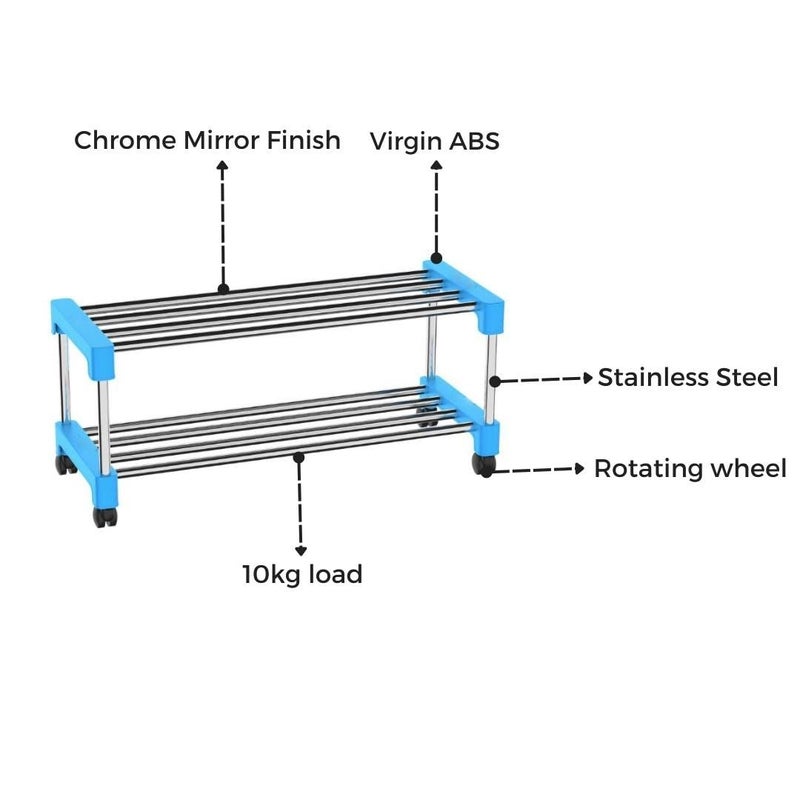 ZAPEX 2 Shelves Shoe Stand Collapsible Storage Shoe Stand Storage Rack of Footwear Books 2 Shelves Blue - Image 5