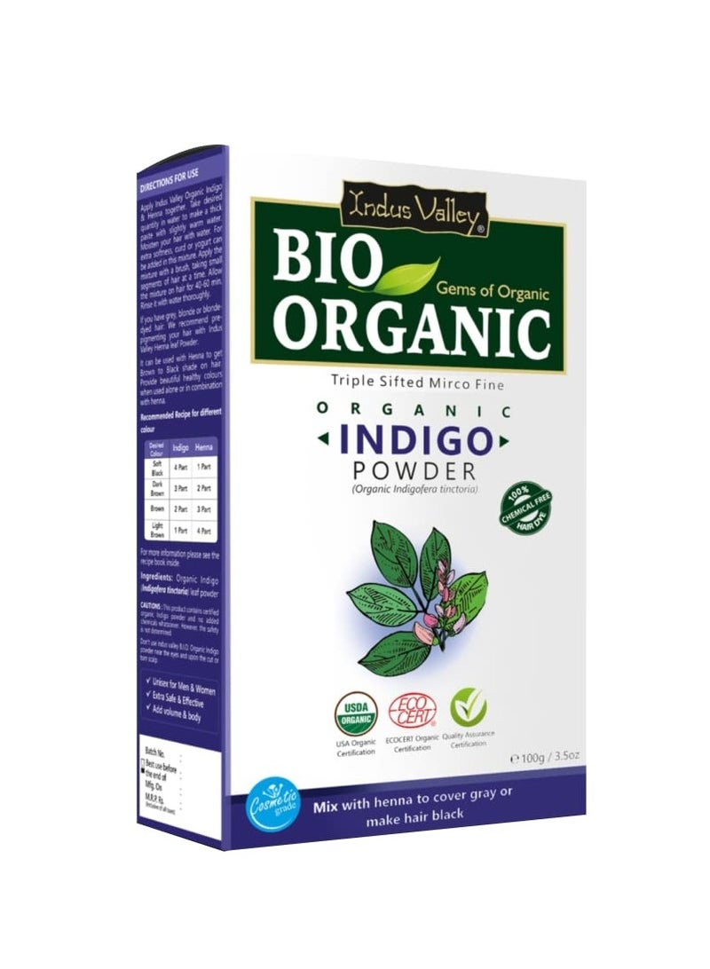 Indus Valley Bio Organic 100% Pure Indigo Powder Color for Natural Hair Dyeing Organic Indigo Powder Without Preservatives & Dyes Protects Hair - Image 1