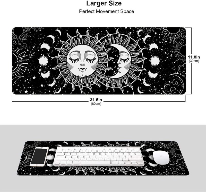 YISHOW Gaming Mouse Pad Extra Large Astrology Moon and Sun Extended Large Mouse Mat Long Desk Mat with Stitched Edges 80x30cm - Image 2
