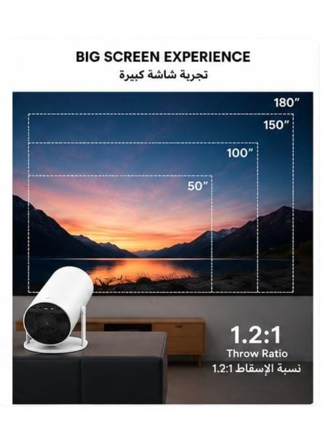 بروجكتور ألعاب ذكي 2 في 1 مع ذراعي تحكم لاسلكيين، واي فاي 6، بلوتوث، يدعم دقة 4K، دوران 180 درجة، نظام أندرويد، جهاز عرض محمول للمنزل والألعاب والاستخدام الخارجي - Image 4