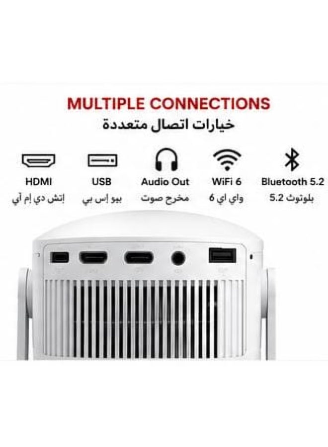 بروجكتور ألعاب ذكي 2 في 1 مع ذراعي تحكم لاسلكيين، واي فاي 6، بلوتوث، يدعم دقة 4K، دوران 180 درجة، نظام أندرويد، جهاز عرض محمول للمنزل والألعاب والاستخدام الخارجي - Image 5