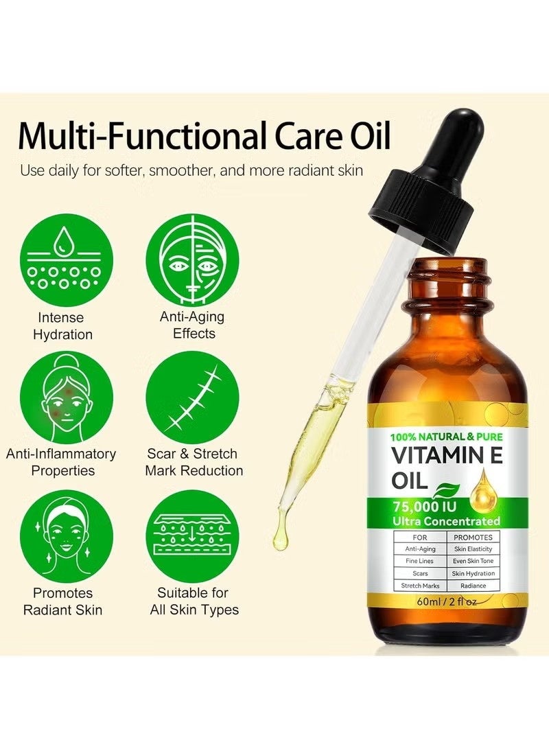 ATOANY Vitamin E Oil, 75,000 IU, 100% Pure & Natural Vitamin E Oil for Skin, Face, Hair, Nails & Scars, Body Bath Moisturizing Dry Skin and Winkles, Non-GMO & Vegan - Image 1