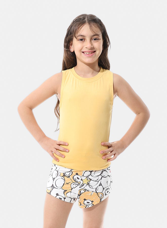 Andora Two Pieces Pijama Set Cut Sleeves and Short_Yellow - Image 1