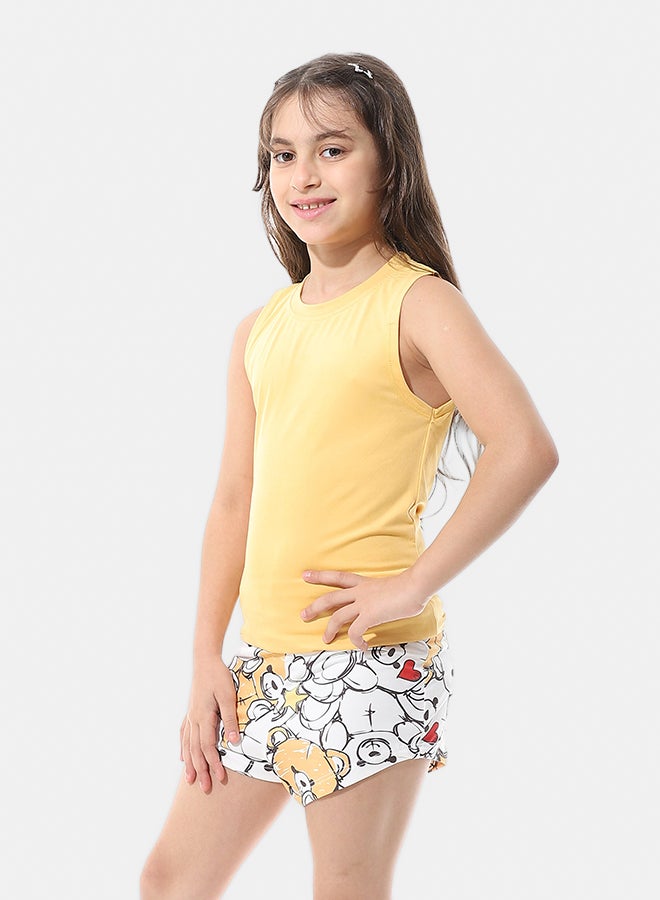 Andora Two Pieces Pijama Set Cut Sleeves and Short_Yellow - Image 3
