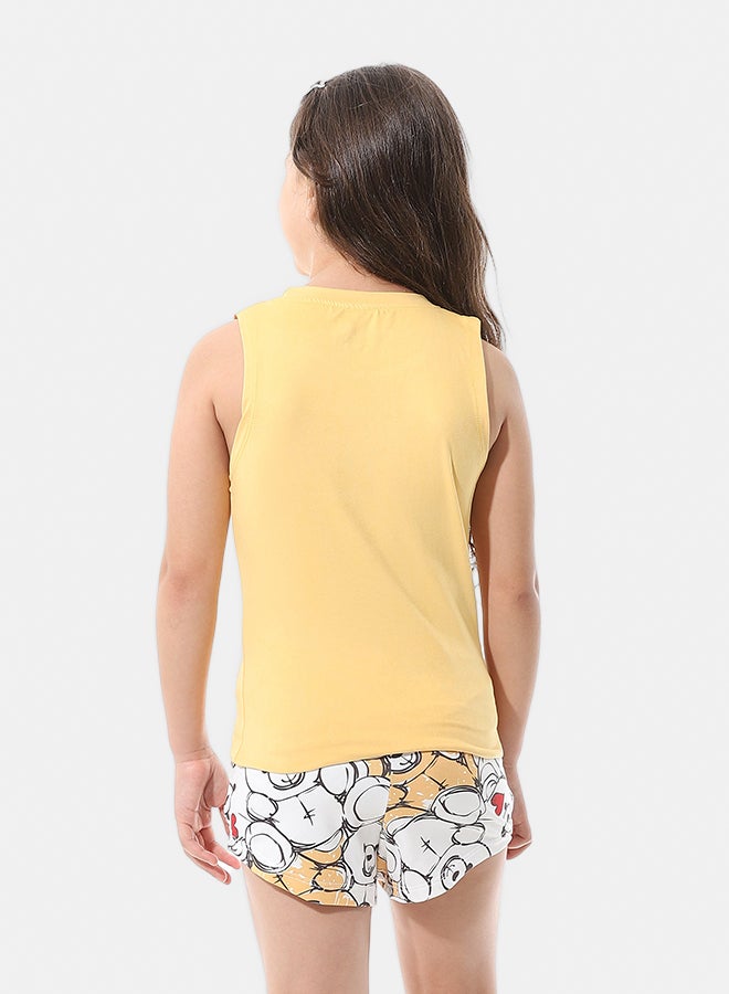 Andora Two Pieces Pijama Set Cut Sleeves and Short_Yellow - Image 5