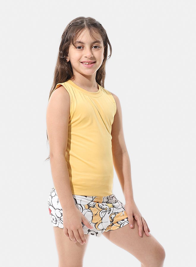 Andora Two Pieces Pijama Set Cut Sleeves and Short_Yellow - Image 2