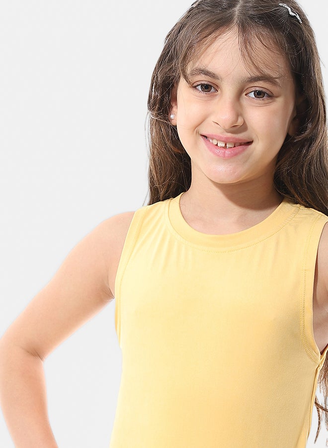Andora Two Pieces Pijama Set Cut Sleeves and Short_Yellow - Image 4