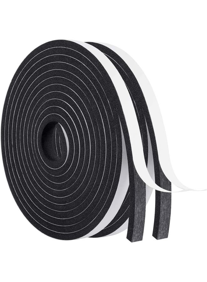MAGZO Weather Stripping Door Seal, 1/2 Inch Wide X 1/4 Inch Thick Adhesive Foam Tape Soundproof Weatherstripping for Windows, 2 Rolls Total 26FT Black - Image 1
