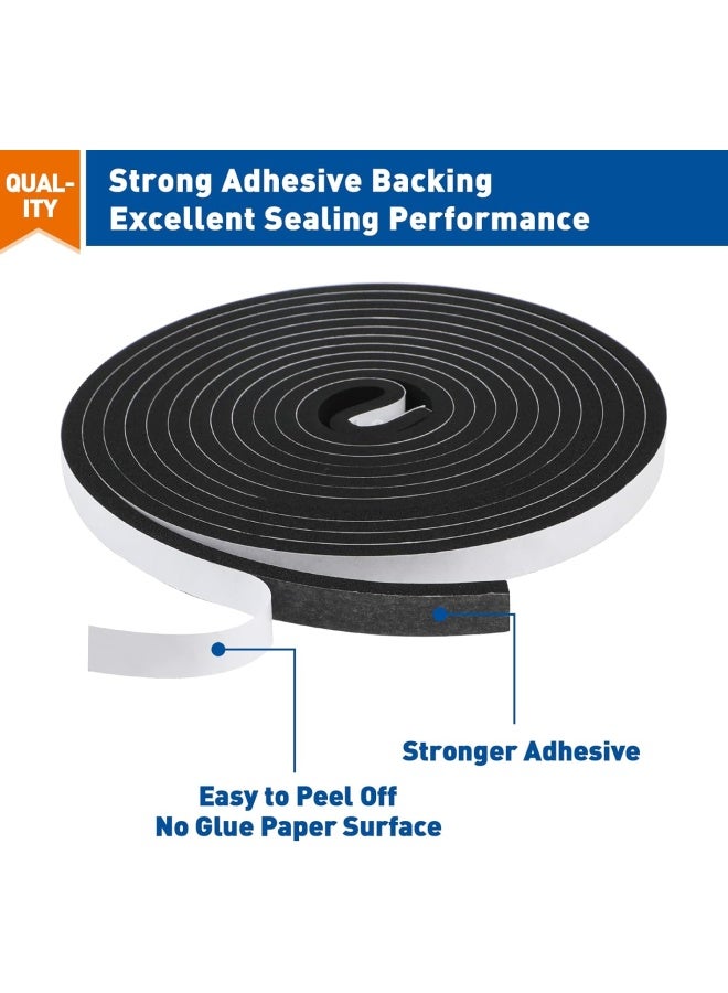 MAGZO Weather Stripping Door Seal, 1/2 Inch Wide X 1/4 Inch Thick Adhesive Foam Tape Soundproof Weatherstripping for Windows, 2 Rolls Total 26FT Black - Image 3