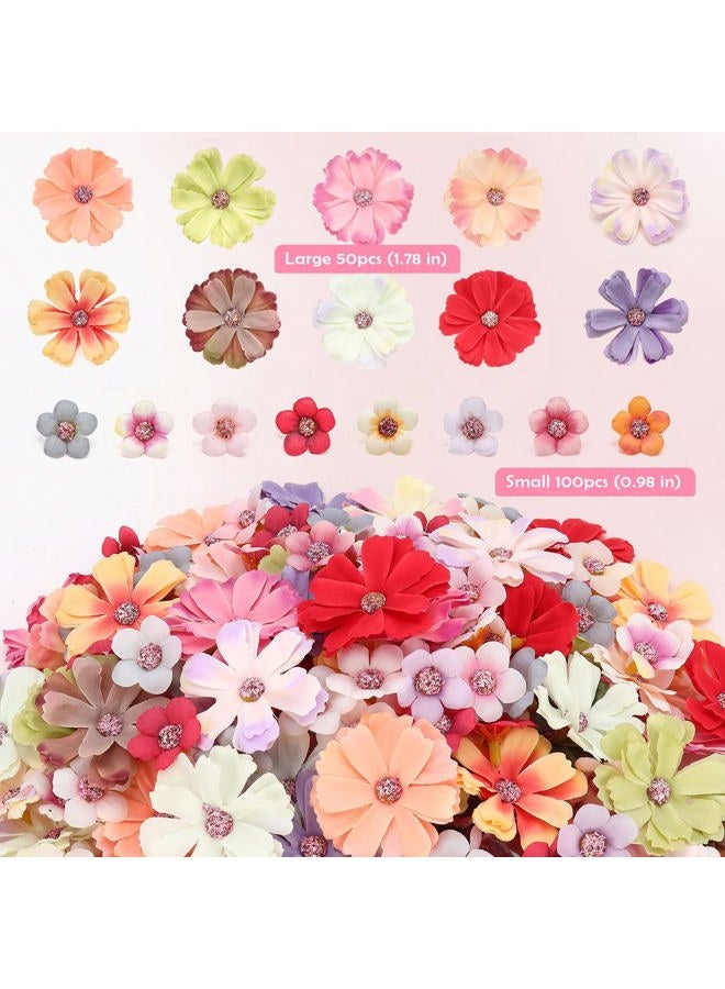 JOLYEAK 150pcs Faux Flower Heads,Mini Fake Heads Flowers,Small Silk Daisy Flowers Artificial for DIY Wedding Birthday Party Wreath Decoration - Image 2