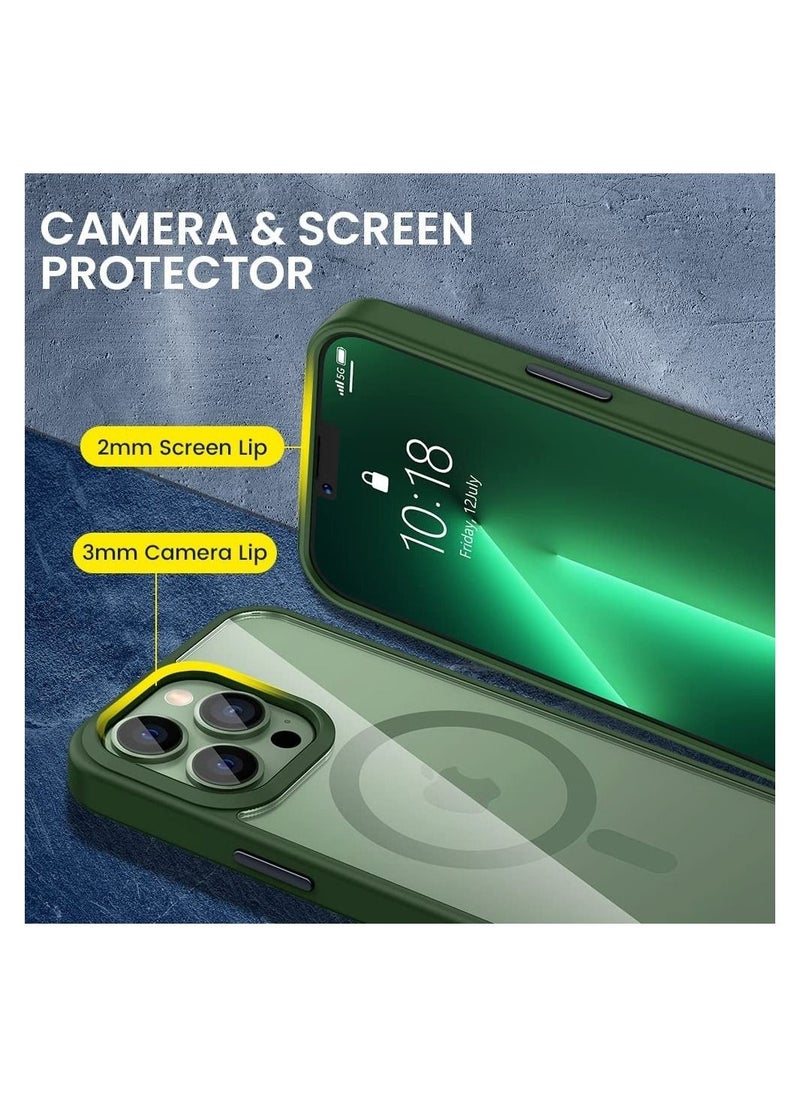 Built in Magnets Compatible with MagSafe Clear Hard PC Back Cover Soft TPU Frame Shockproof Protective Slim Bumper Case for iPhone 13 Pro_Green