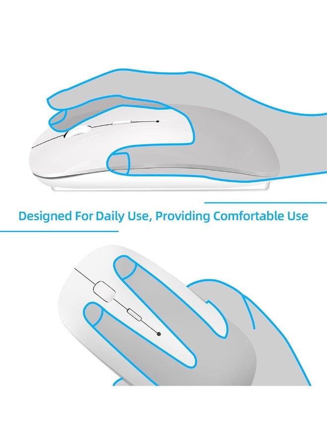 Wireless Bluetooth Mouse, Bluetooth 5.1 + 2.4GHz USB Wireless Receiver, Type-C Rechargeable Silent Bluetooth Wireless Mouse for PC, Laptop, Tablet, Mobile Phone, 3 Presets Adjustable DPI (White)  - Image 3