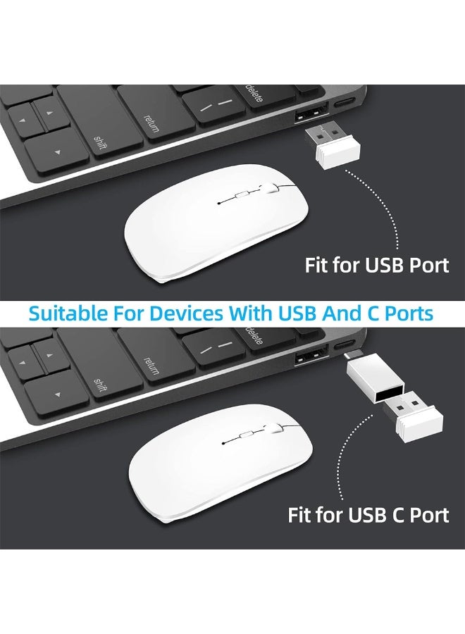 Wireless Bluetooth Mouse, Bluetooth 5.1 + 2.4GHz USB Wireless Receiver, Type-C Rechargeable Silent Bluetooth Wireless Mouse for PC, Laptop, Tablet, Mobile Phone, 3 Presets Adjustable DPI (White)  - Image 4
