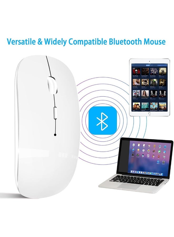 Wireless Bluetooth Mouse, Bluetooth 5.1 + 2.4GHz USB Wireless Receiver, Type-C Rechargeable Silent Bluetooth Wireless Mouse for PC, Laptop, Tablet, Mobile Phone, 3 Presets Adjustable DPI (White)  - Image 2
