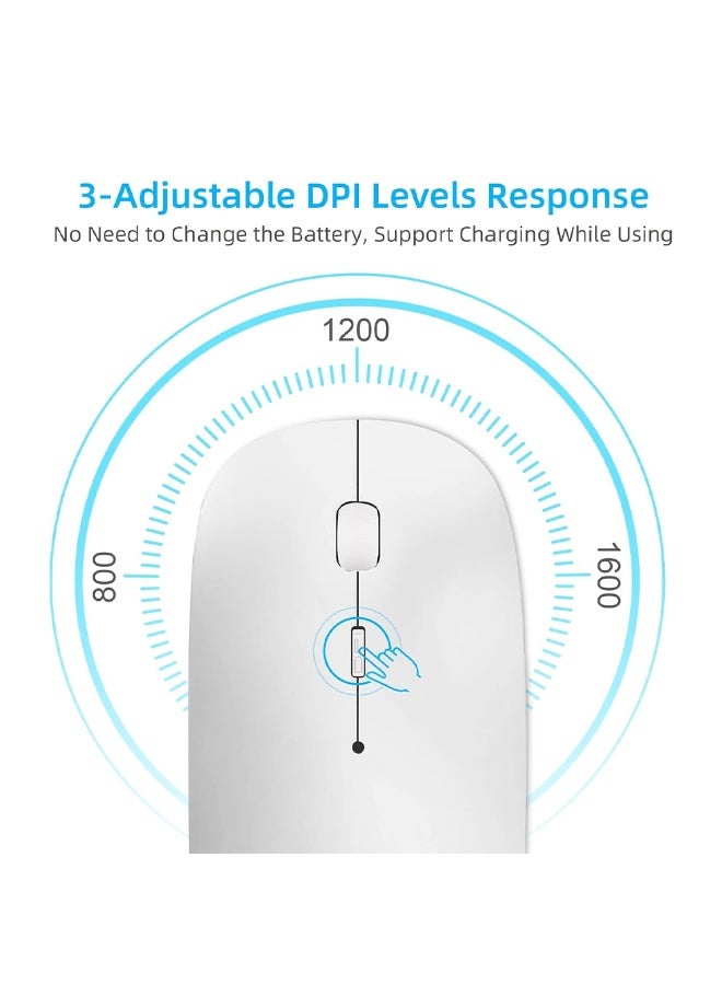 Wireless Bluetooth Mouse, Bluetooth 5.1 + 2.4GHz USB Wireless Receiver, Type-C Rechargeable Silent Bluetooth Wireless Mouse for PC, Laptop, Tablet, Mobile Phone, 3 Presets Adjustable DPI (White)  - Image 5