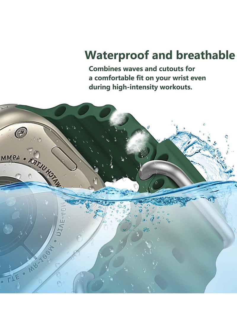 ELTRAZONE UCHUANG for Apple Watch Band Strap 42mm 44mm 45mm 49mm Ocean Soft Silicone Wristband Sport Replacement Bands with Adjustable Stainless Steel Buckle for iWatch Ultra Series 8 7 SE 6 5 4 3 2 1（Green） - Image 4