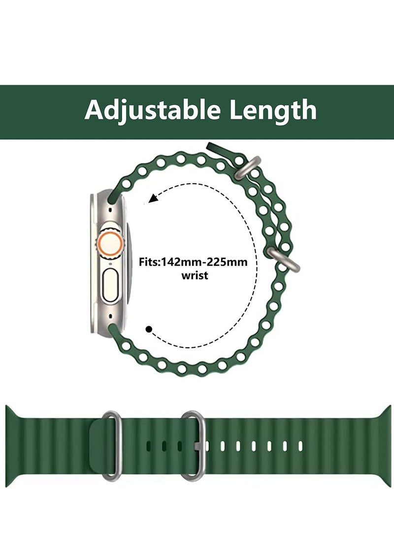ELTRAZONE UCHUANG for Apple Watch Band Strap 42mm 44mm 45mm 49mm Ocean Soft Silicone Wristband Sport Replacement Bands with Adjustable Stainless Steel Buckle for iWatch Ultra Series 8 7 SE 6 5 4 3 2 1（Green） - Image 5