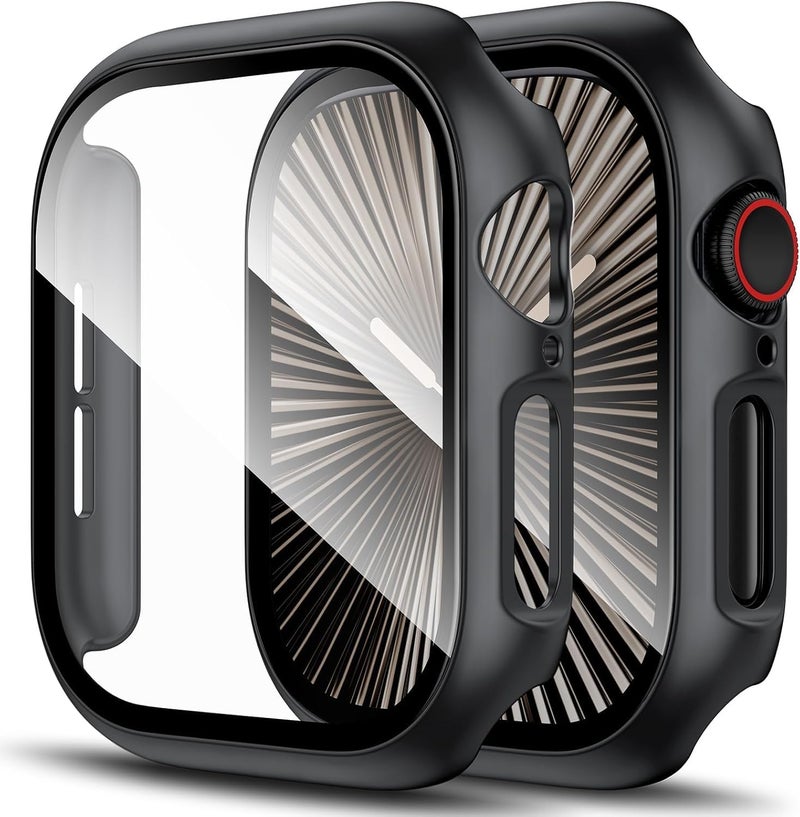 OJOS Screen Protector Case Compatible for Apple Watch Series 10 46mm, Ultra-Thin Overall Protective Cover for Apple Watch 10 46mm Tempered Glass Hard PC- Black - Image 1