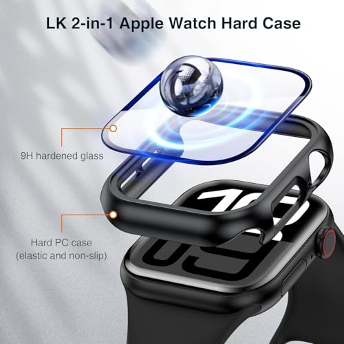 OJOS Screen Protector Case Compatible for Apple Watch Series 10 46mm, Ultra-Thin Overall Protective Cover for Apple Watch 10 46mm Tempered Glass Hard PC- Black - Image 3
