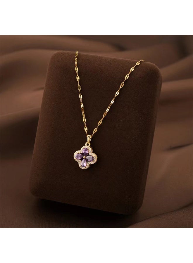 قلادة ذهبية أنيقة مع قلادة زهرة بنفسجية - مجوهرات عصرية ومتينة للنساء - Image 2