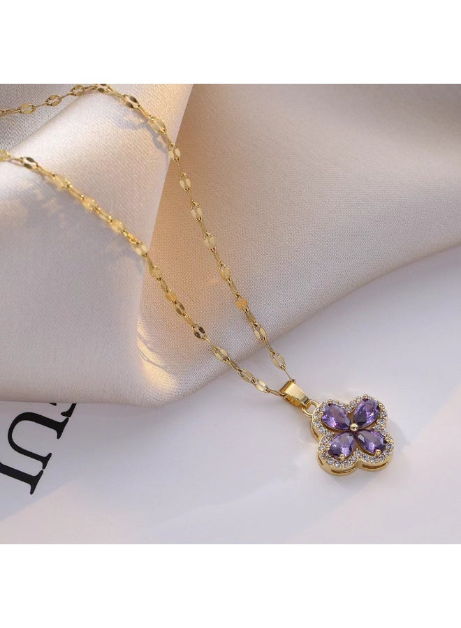قلادة ذهبية أنيقة مع قلادة زهرة بنفسجية - مجوهرات عصرية ومتينة للنساء - Image 3