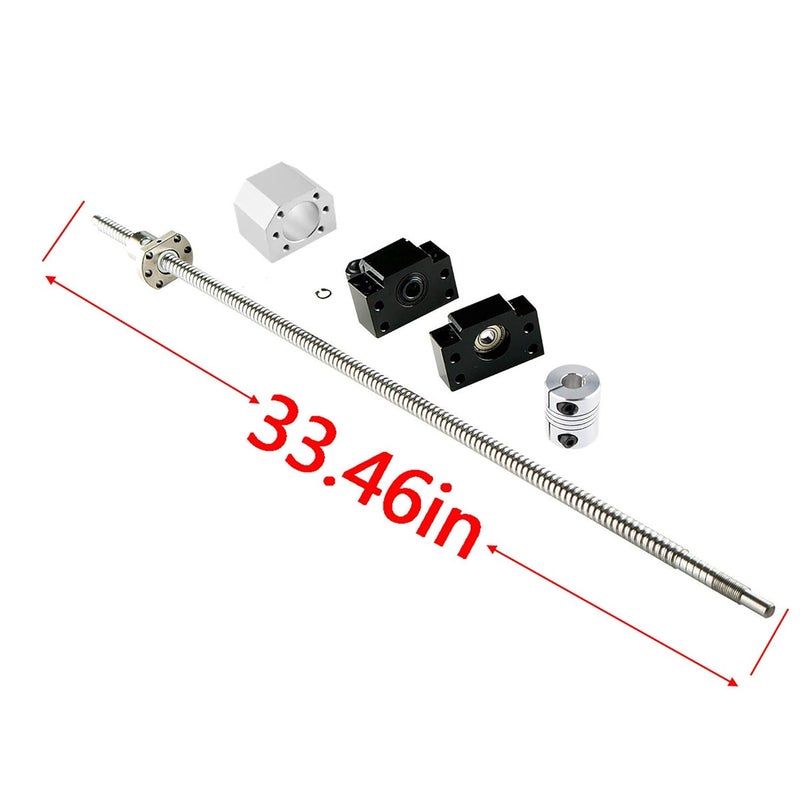 CHUANGNENG Ball Screw CNC Parts SFU1605 RM1605 16mm 850mm with Metal Deflector Ball Screw nut BK/BF12 End Supports Ball NUT HOUSINGS 1pcs Coupler with end Machining,Length Approx 33.46inch/850mm - Image 2