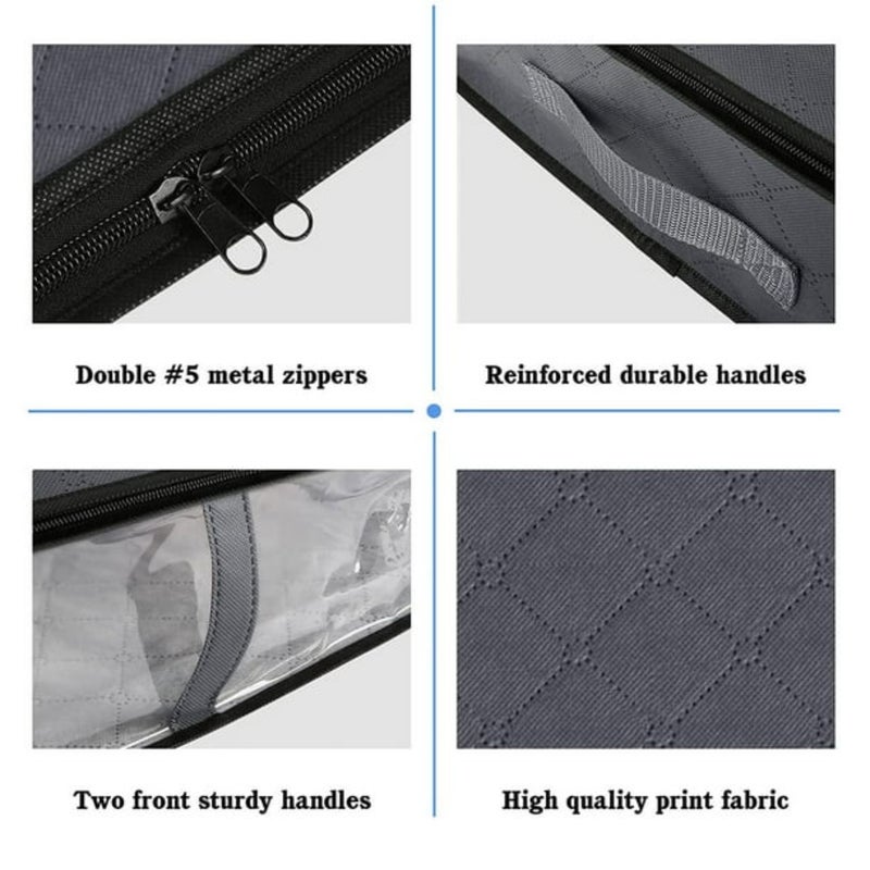 Under-Bed Storage Bin: 60*45*15cm 40L Grey Foldable High-Capacity Odor-Free Durable Polypropylene Non-Woven Fabric - Reinforced Handles Transparent Window Sturdy Zippers Space-Saving Organizer for Hom - Image 5