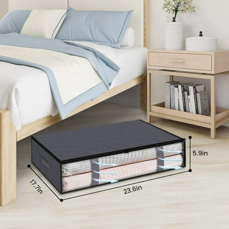 Under-Bed Storage Bin: 60*45*15cm 40L Grey Foldable High-Capacity Odor-Free Durable Polypropylene Non-Woven Fabric - Reinforced Handles Transparent Window Sturdy Zippers Space-Saving Organizer for Hom - Image 4