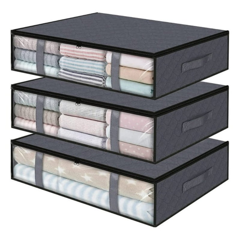 Under-Bed Storage Bin: 60*45*15cm 40L Grey Foldable High-Capacity Odor-Free Durable Polypropylene Non-Woven Fabric - Reinforced Handles Transparent Window Sturdy Zippers Space-Saving Organizer for Hom - Image 1
