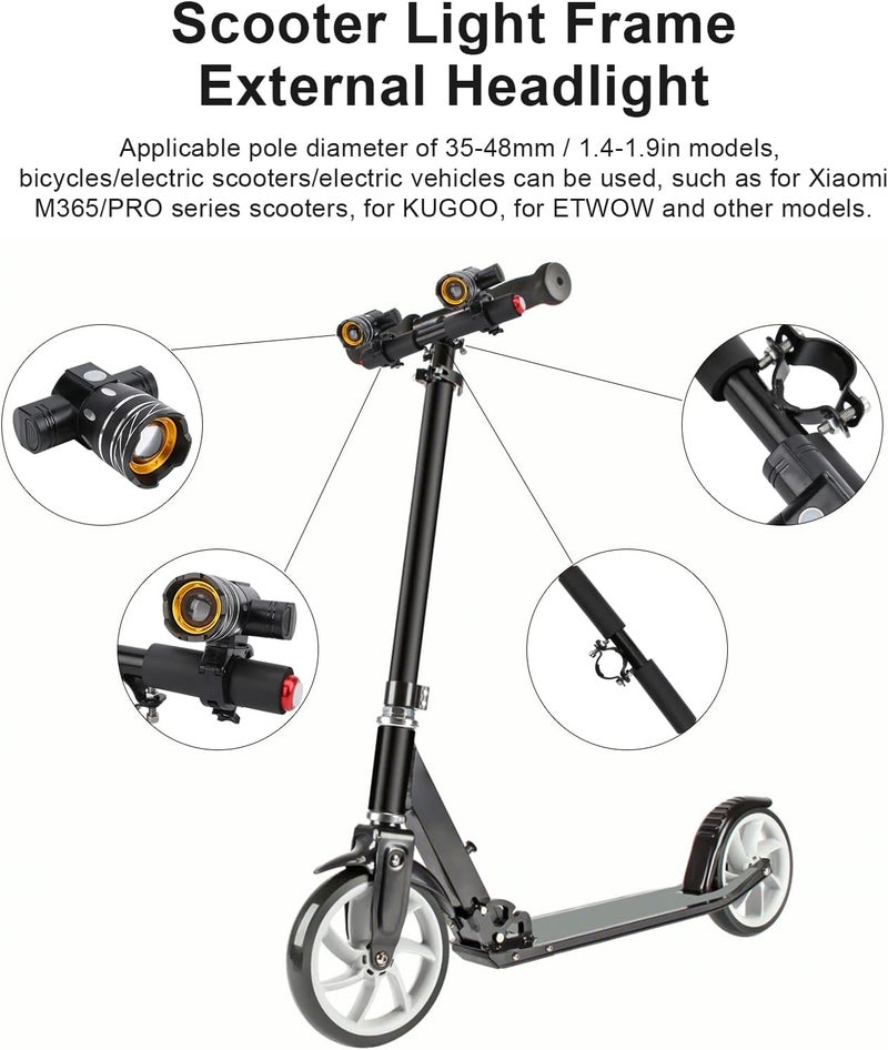Cryfokt Electric Scooter Front LED Light Set, Rechargeable Adjustable Light for M365 Pro KUGOO ETWOW - Image 5
