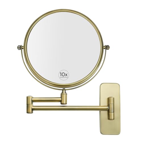 GURUN 8-Inch Double-Sided Wall Mount Makeup Mirrors with 10x Magnification Bathroom Mirror for Hotel Antique Satin Brass Finished M1406K(8in,10X) - Image 1