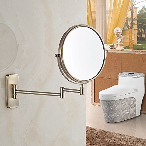 GURUN 8-Inch Double-Sided Wall Mount Makeup Mirrors with 10x Magnification Bathroom Mirror for Hotel Antique Satin Brass Finished M1406K(8in,10X) - Image 2