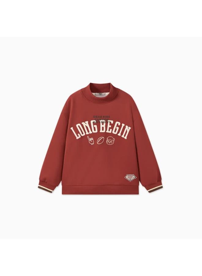 Mqd Boys' Winter Trendy Classic Collegiate Letter Fleece Sweatshirt Brick Red 110 - Image 4
