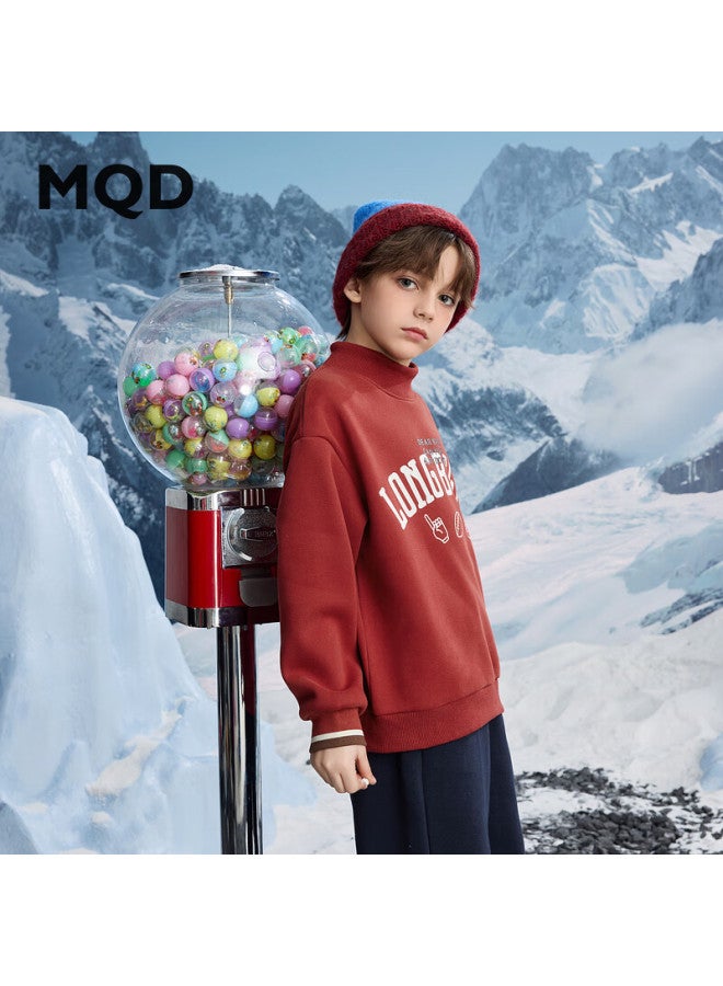 Mqd Boys' Winter Trendy Classic Collegiate Letter Fleece Sweatshirt Brick Red 110 - Image 1