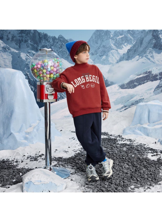 Mqd Boys' Winter Trendy Classic Collegiate Letter Fleece Sweatshirt Brick Red 110 - Image 2